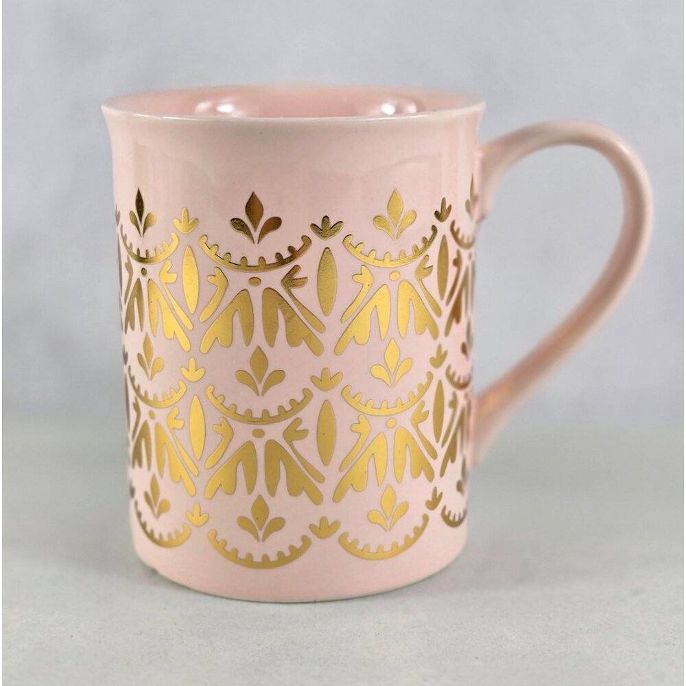 Pinky Up Ceramic Mug Glossy Pink with Gold Accent 14 Fluid Ounce Elegant